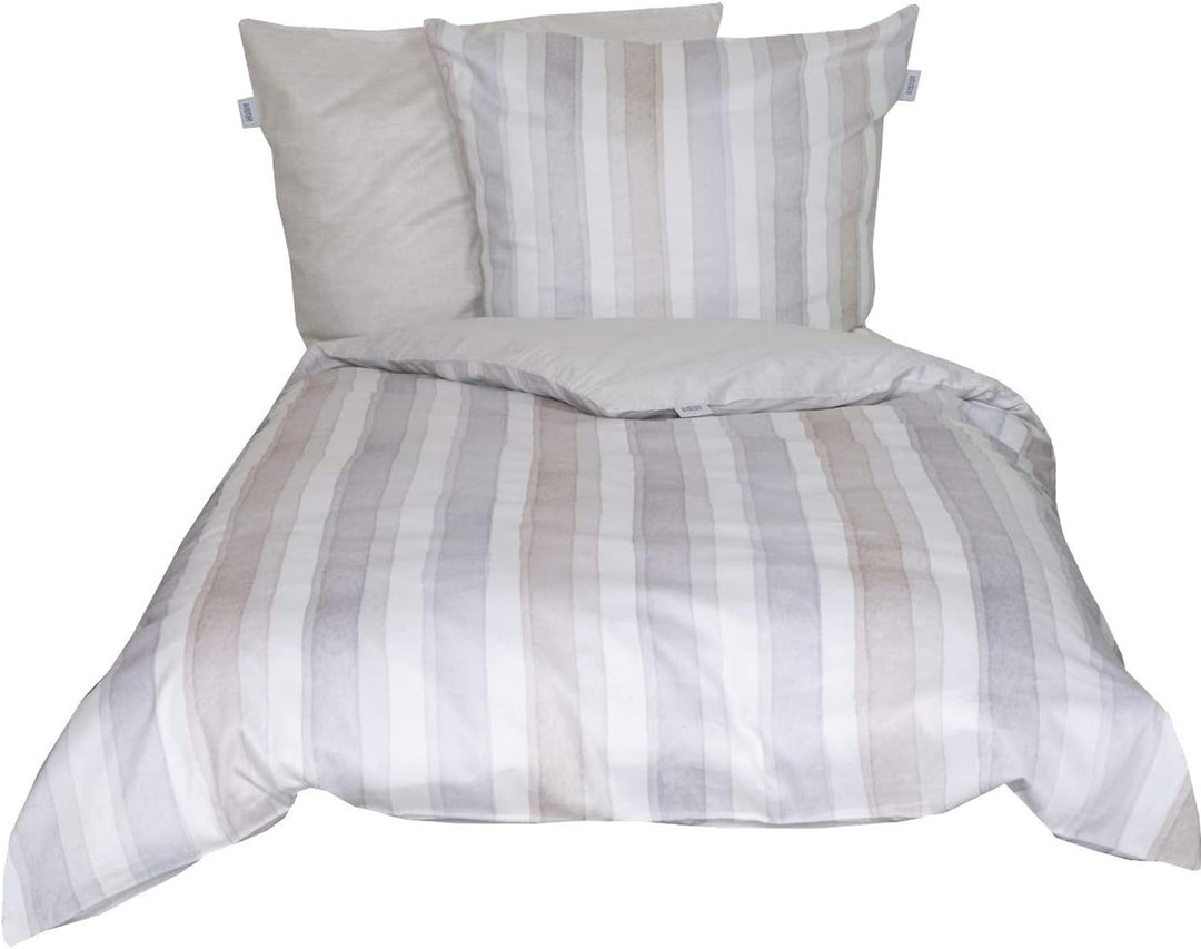 Schöner Wohnen Mako-Satin Wendebettwäsche Millie-B beige-grau 1 Bettbezug 200 x 200 cm + 2 Kissenbez