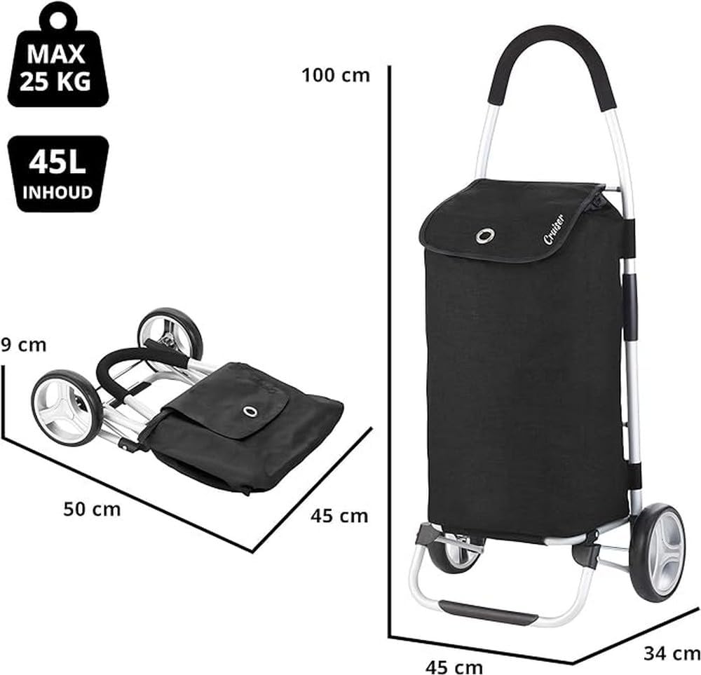 Cruiser Einkaufswagen 40 Liter - Faltbare einkaufstrolley (schwarz), Schwarz