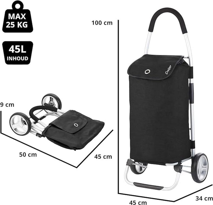 Cruiser Einkaufswagen 40 Liter - Faltbare einkaufstrolley (schwarz), Schwarz