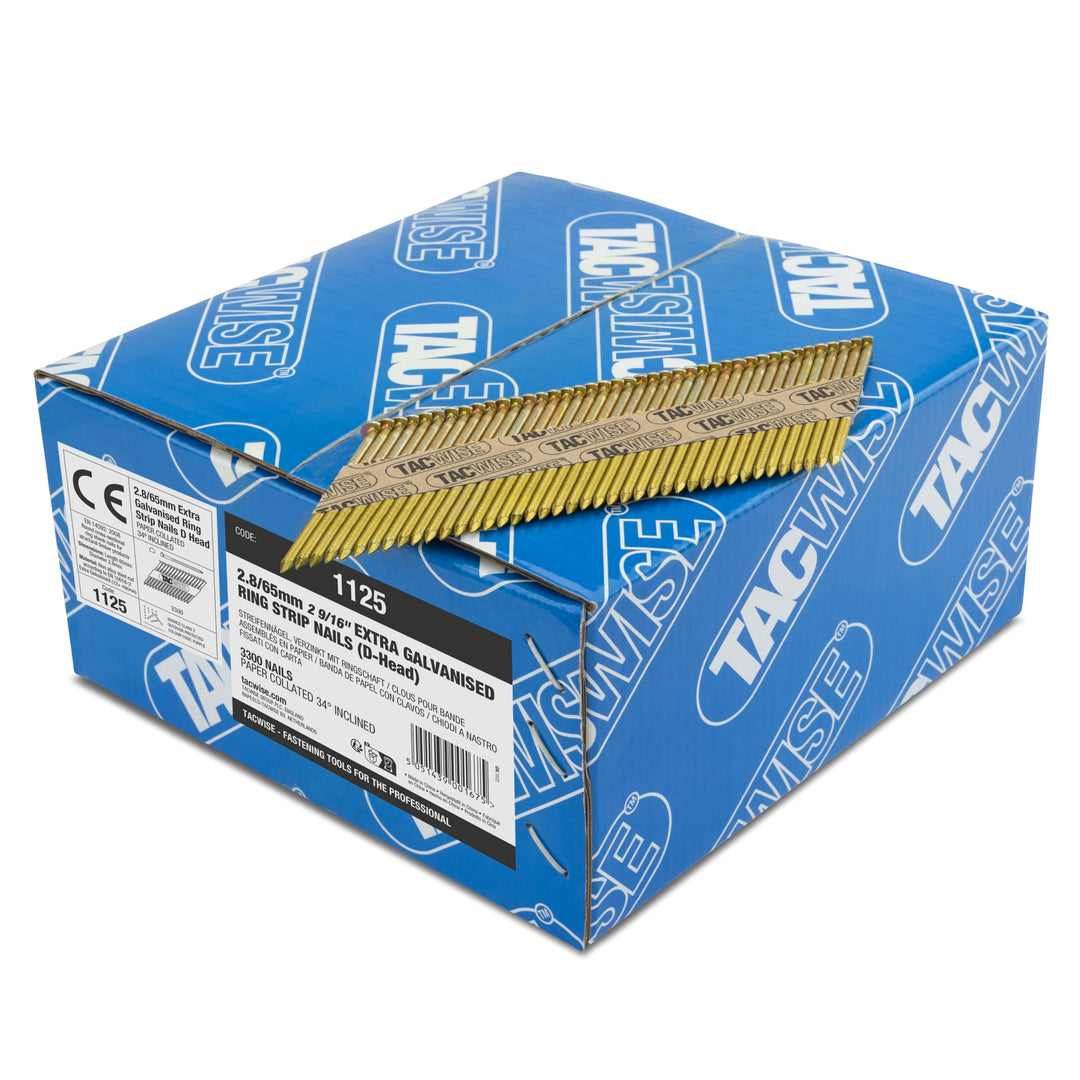 Tacwise 1125 Typ 2,8/65mm verzinkte Streifennägel Ring, 3.300 Stück, Silber