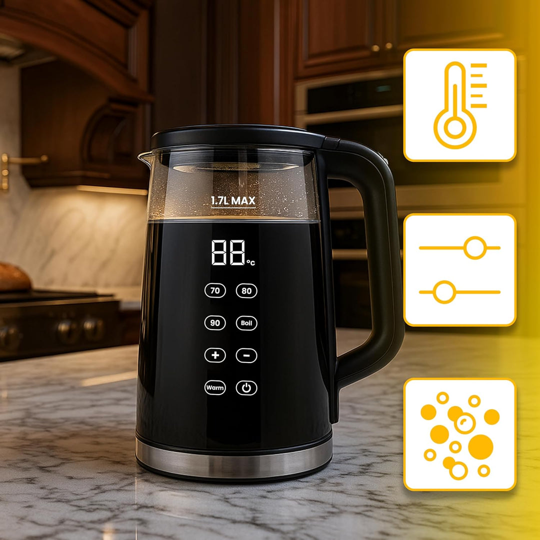 Retoo Glas Wasserkocher 1.7L mit Temperatureinstellung Elektrisch, 2200W, BPA-frei, 70–100°C, Touch-