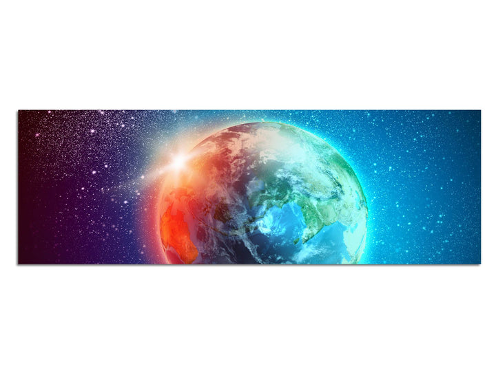Paul Sinus Art Panoramabild auf Leinwand und Keilrahmen 150x50cm Weltraum Erde Sterne Sonnenaufgang