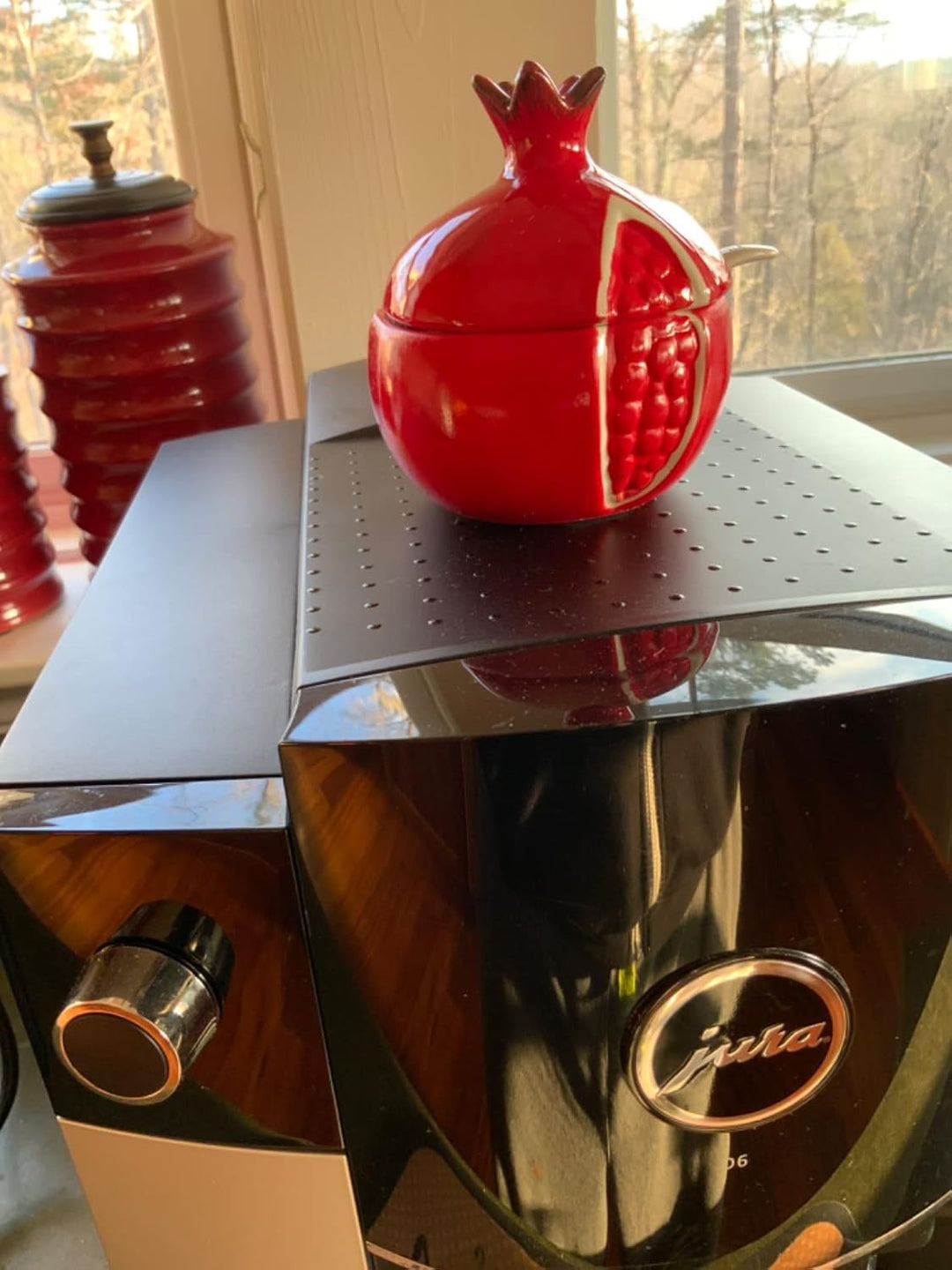 Keramik Zuckerdose in Fruchtform, Salztopf Pfeffer, Vorratsdose mit Deckel und Löffel, Gewürzbox, Ge