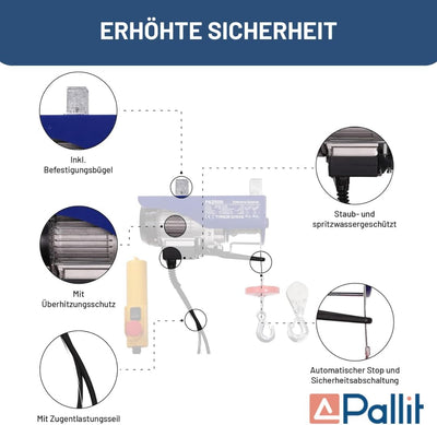 Pallit elektrische Seilwinde HOISTEXT | 400 kg/12 m | 800 kg/6 m | extralanges 5 m Kabel | inkl Kabe