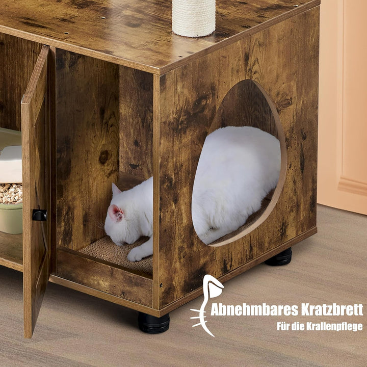 Yaheetech Katzenbaum mit Katzenklo Schrank, 134,5 cm hoch, All-in-One Kratzbaum mit Höhle Plattform