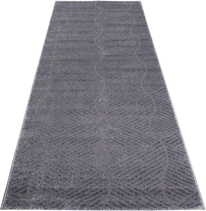 carpet city Teppich Flur 80x300 cm - Anthrazit, Grau - Kurzflor, 3D-Effekt, Glanzgarn - Geometrische