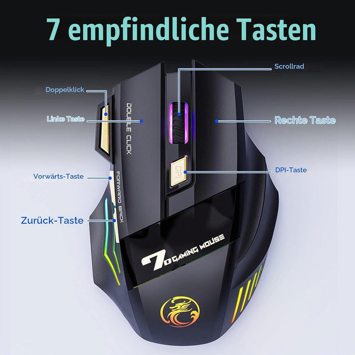 VEGCOO C8 Wireless Gaming Maus, wiederaufladbare Silent Click Gaming Maus mit 2.4G USB-Empfänger, 3