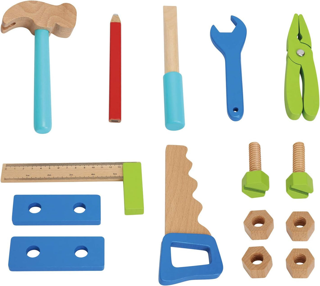 Woet® Blau Werkzeuggürtel Set für Kinder - Rollenspiel Handwerker - Mit Holzwerkzeug - Ab 3 Jahren W