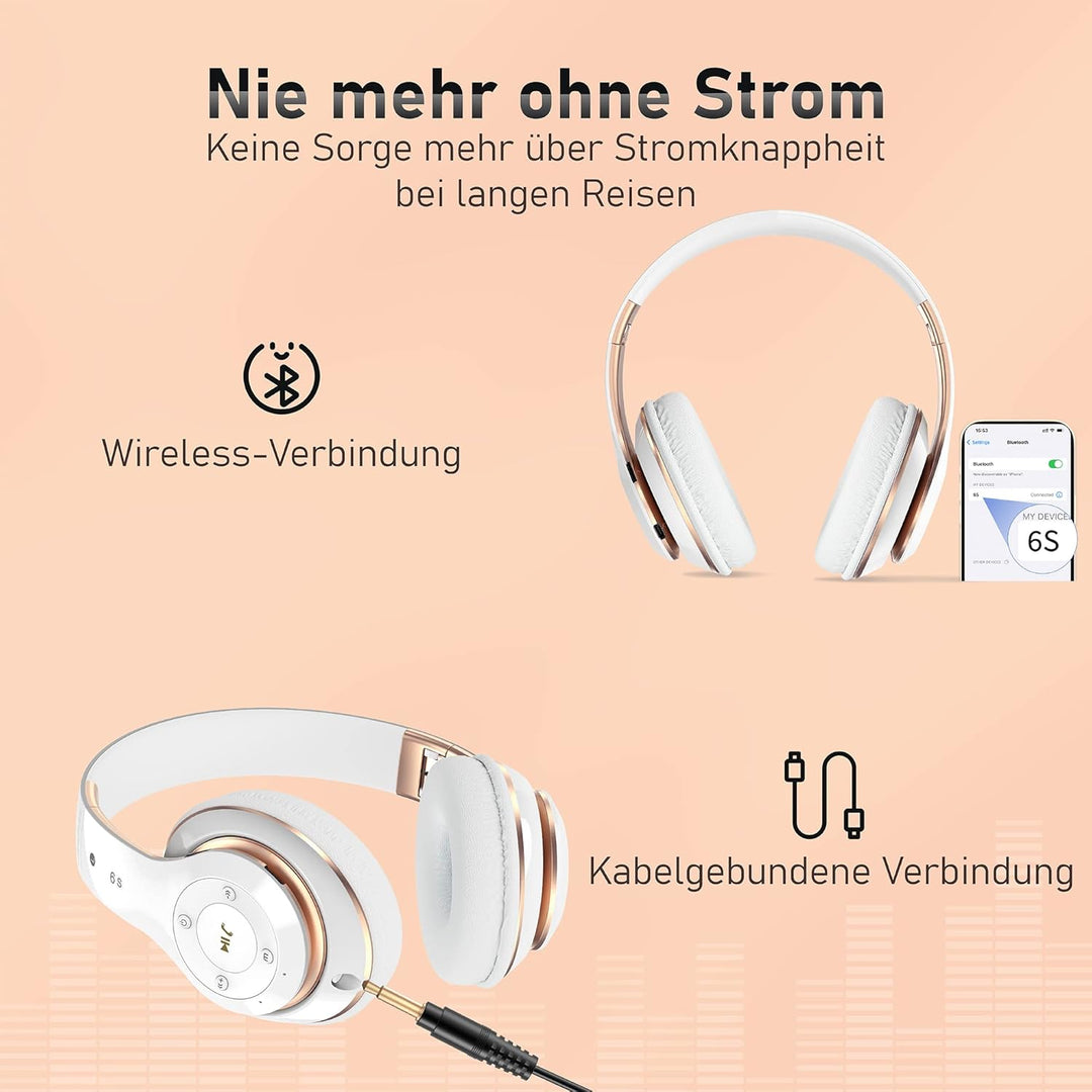 Kopfhörer Kabellos mit 6 EQ Modi, Kopfhörer Bluetooth, 65 Std Over Ear Kopfhörer Bluetooth mit Einge