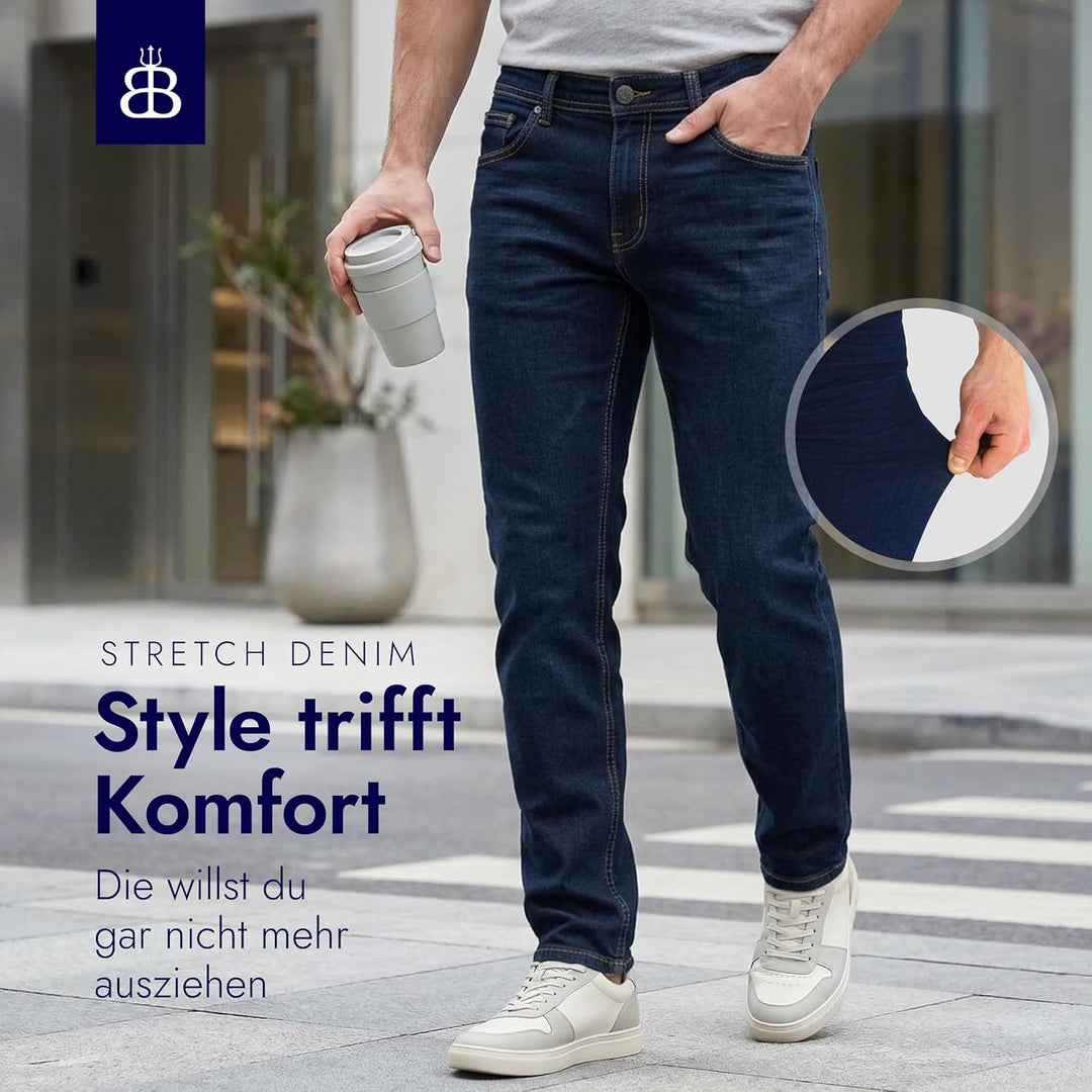 BARBONS Herren Jeans - Bügelleicht - Regular-Fit Stretch - Business Freizeit - Hochwertige Jeans-Hos