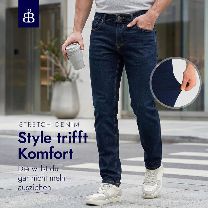 BARBONS Herren Jeans - Bügelleicht - Regular-Fit Stretch - Business Freizeit - Hochwertige Jeans-Hos