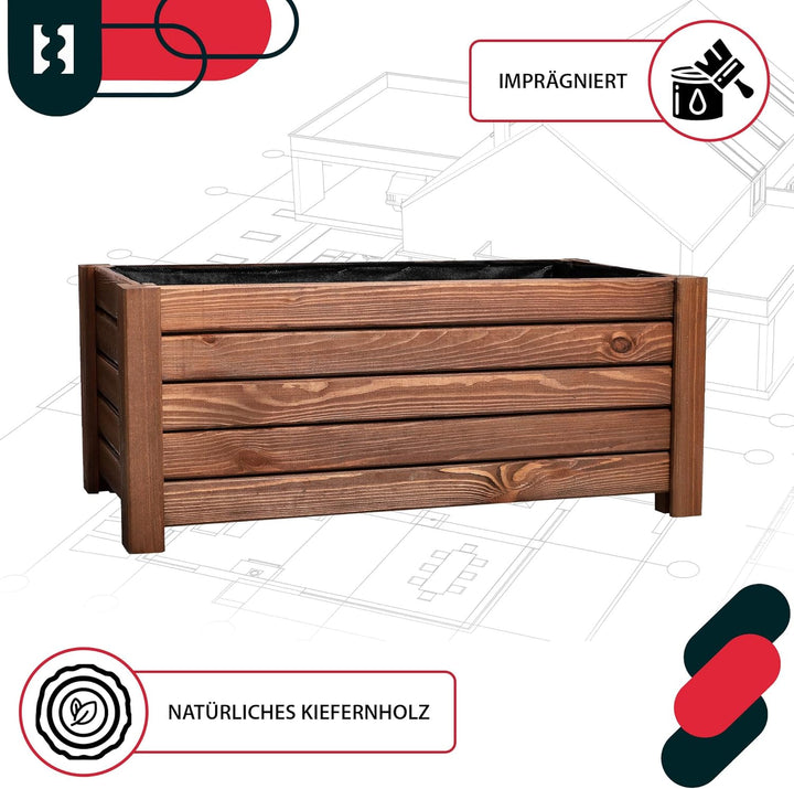 KOTARBAU® Blumenkasten - 60 x 33 x 25 cm - Pflanzkasten mit Vlies - Pflanzkübel gross aussen - Balko