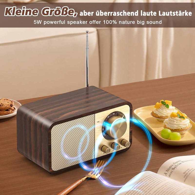 Tendak FM Retro Radio mit Bluetooth, Nostalgie Radio Klein mit 2000mAh Wiederaufladbare Batterie, Kl