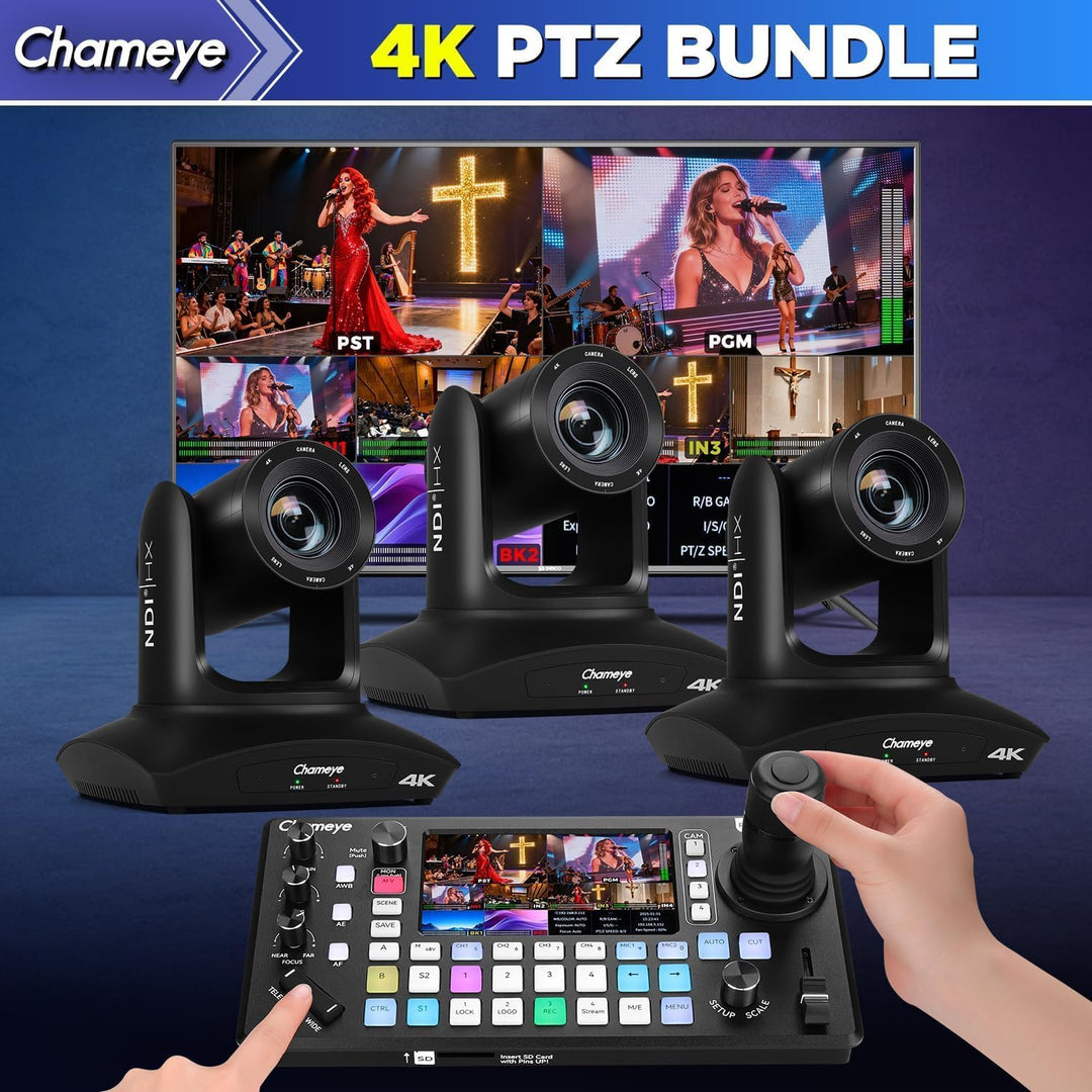 Chameye 4K PTZ Kamera NDI HX KI-Tracking 20x Optischer Zoom, mit HDMI/USB3.0/LAN(PoE), für LIve-Gott