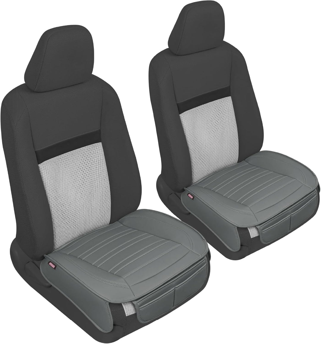 Motor Trend, Sitzbezüge für Autos, Trucks und SUVs, Kunstleder, 2er-Pack graue gepolsterte Sitzbezüg
