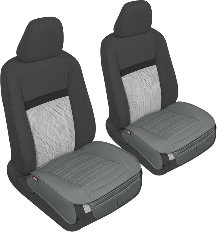 Motor Trend, Sitzbezüge für Autos, Trucks und SUVs, Kunstleder, 2er-Pack graue gepolsterte Sitzbezüg