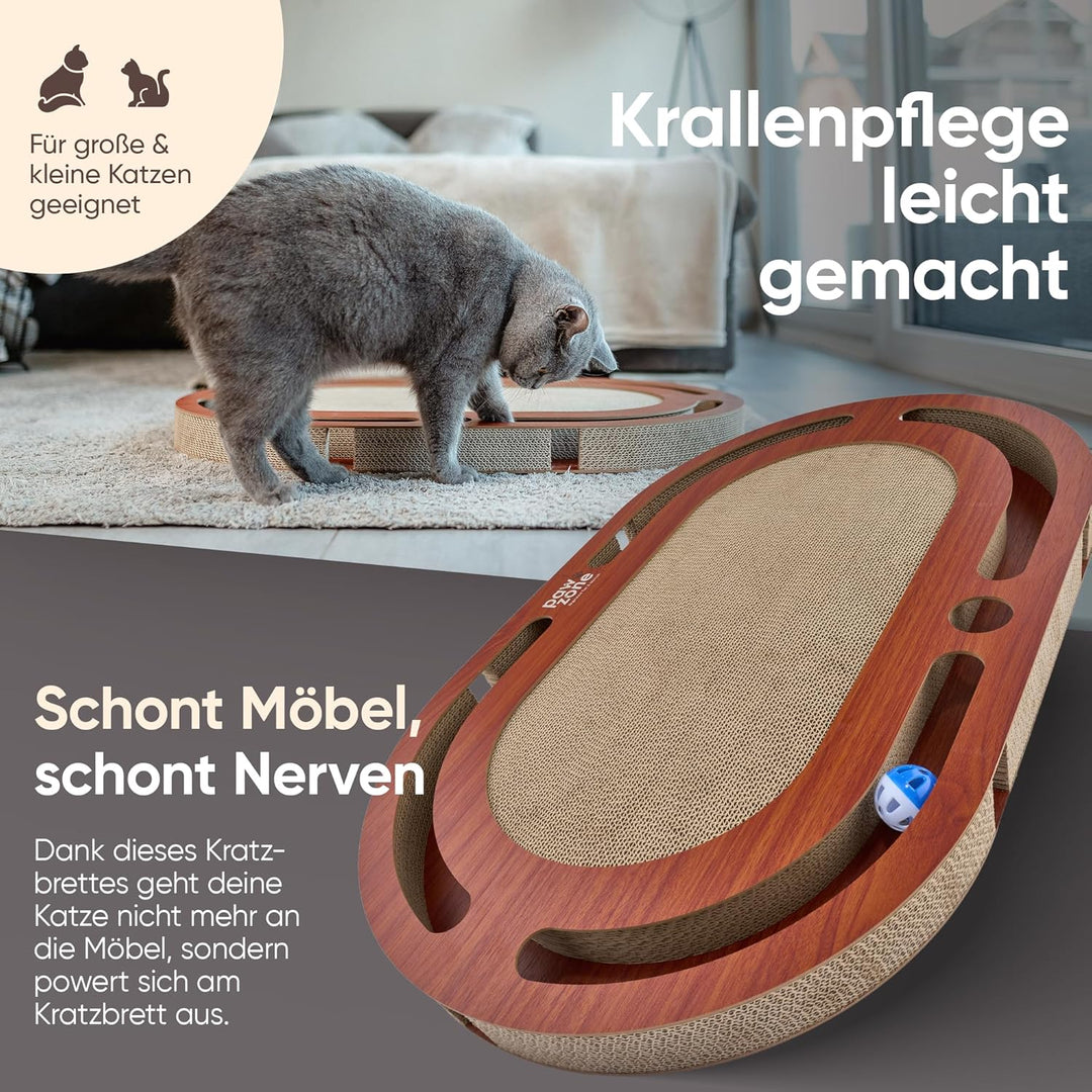 PAWZONE Kratzbrett [72x45 cm] beidseitig nutzbar + Pappe austauschbar [inkl. Katzenspielzeug] hochwe