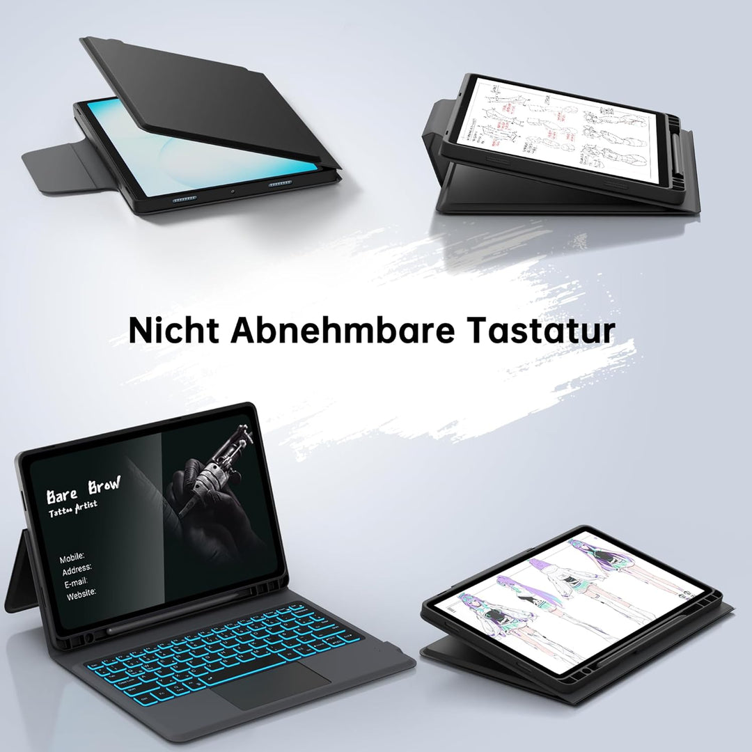 Für Samsung Galaxy Tab A11+/A9+ 11 Zoll Hülle mit Tastatur - Folio 7 Farbige Beleuchtete Tablet Cove
