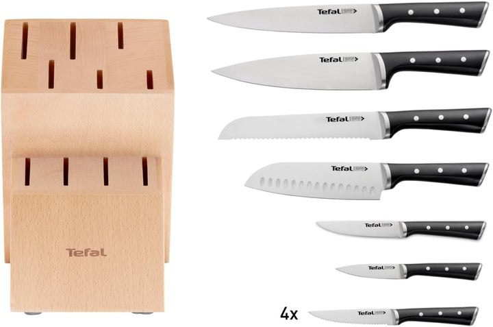 Tefal K232SA Ice Force 11-tlg. Messerblock-Set | 6 Messer, 4 Steak Messer, 1 Holz-Messerblock | hoch