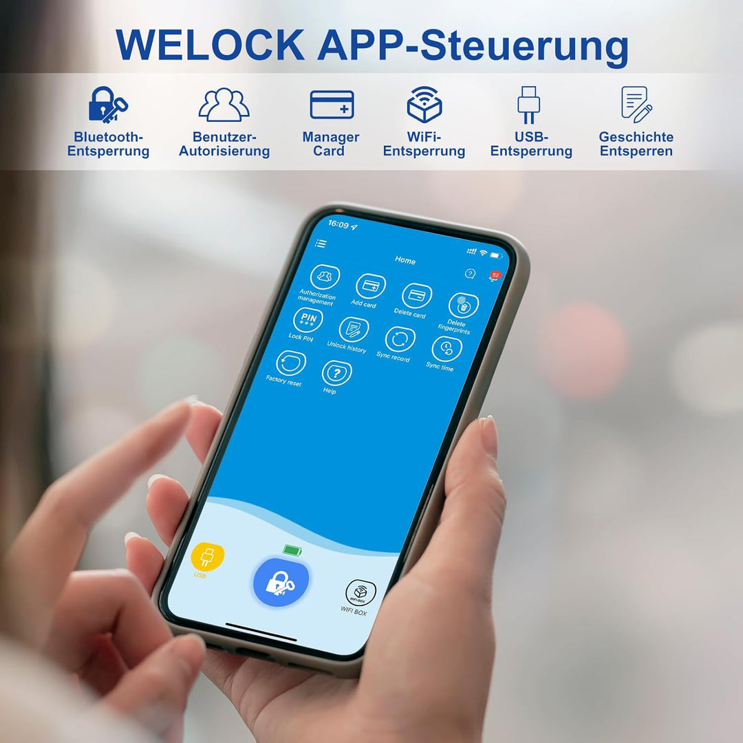 WELOCK Touch63 Türschloss Fingerabdruck,mit RFID Karte,APP,WiFi,Fingerabdruck Schloss haustür IP65,E