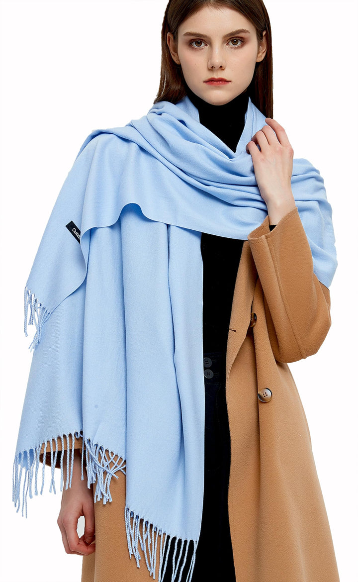 Pashmina Schals und Wraps Schals für Damen Hochzeit Party Winter Warme Lange Solid Color Himmelblau,