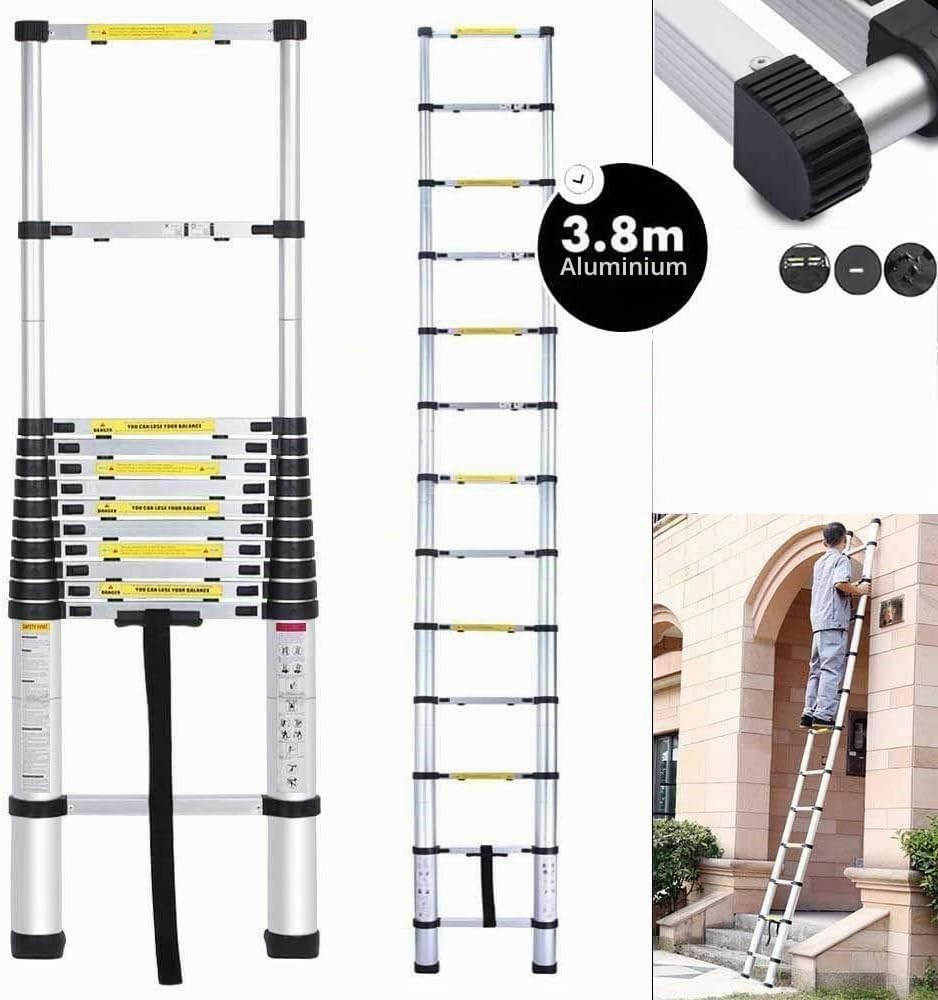 Mehrzweckleiter 3,8m Teleskopleiter Alu-Klappleiter Rutschfester Ausziehbare Robust Stehleiter 150 k