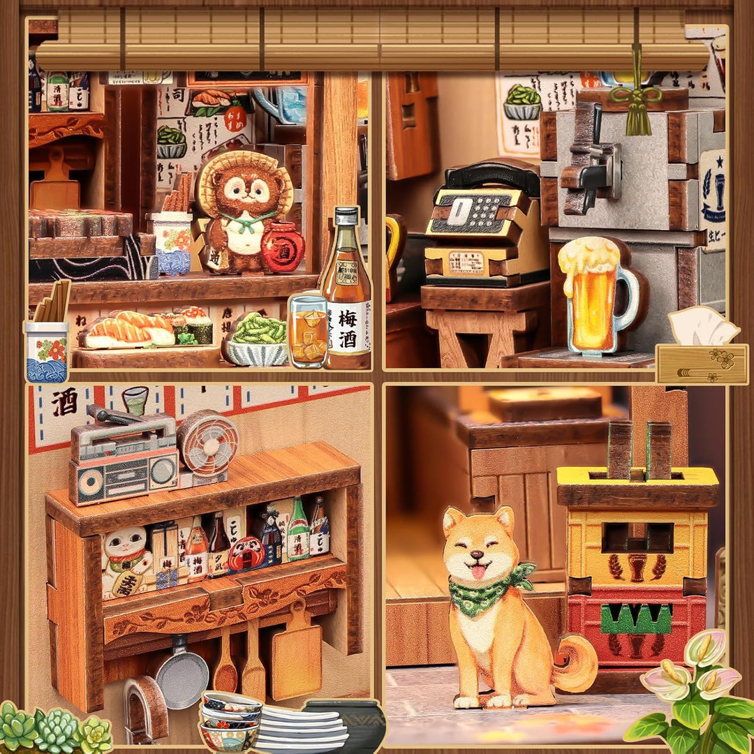 Fsolis Book Nook Japan, Booknook Bausatz Erwachsene, 3D-Holzpuzzles Buchecke, DIY-Miniaturhaus-Set,