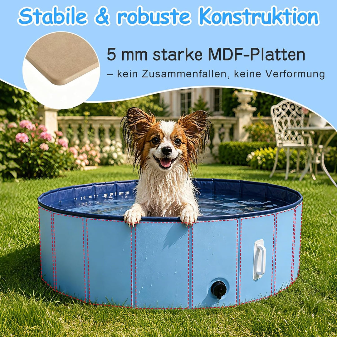 DEWEL Hundepool Faltbar Ø80 x H30 cm für kleine Hunde | 5 mm verstärkte MDF-Struktur, Ideal zur Abkü