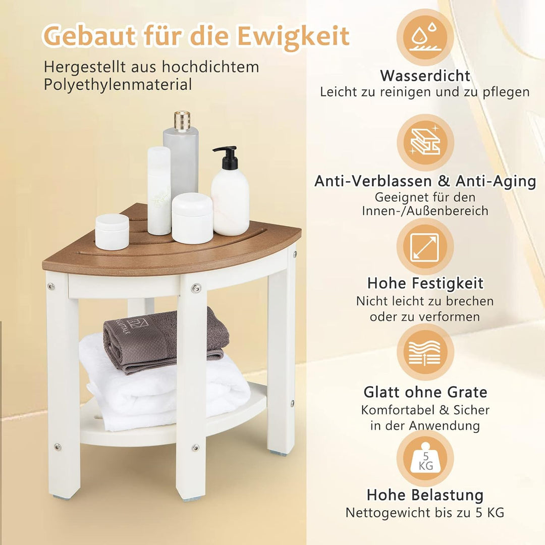 GOPLUS Eck-Badhocker mit Ablage, Duschbank Fächerform, Duschhocker für badzimmer, Balkon, bis 150 kg