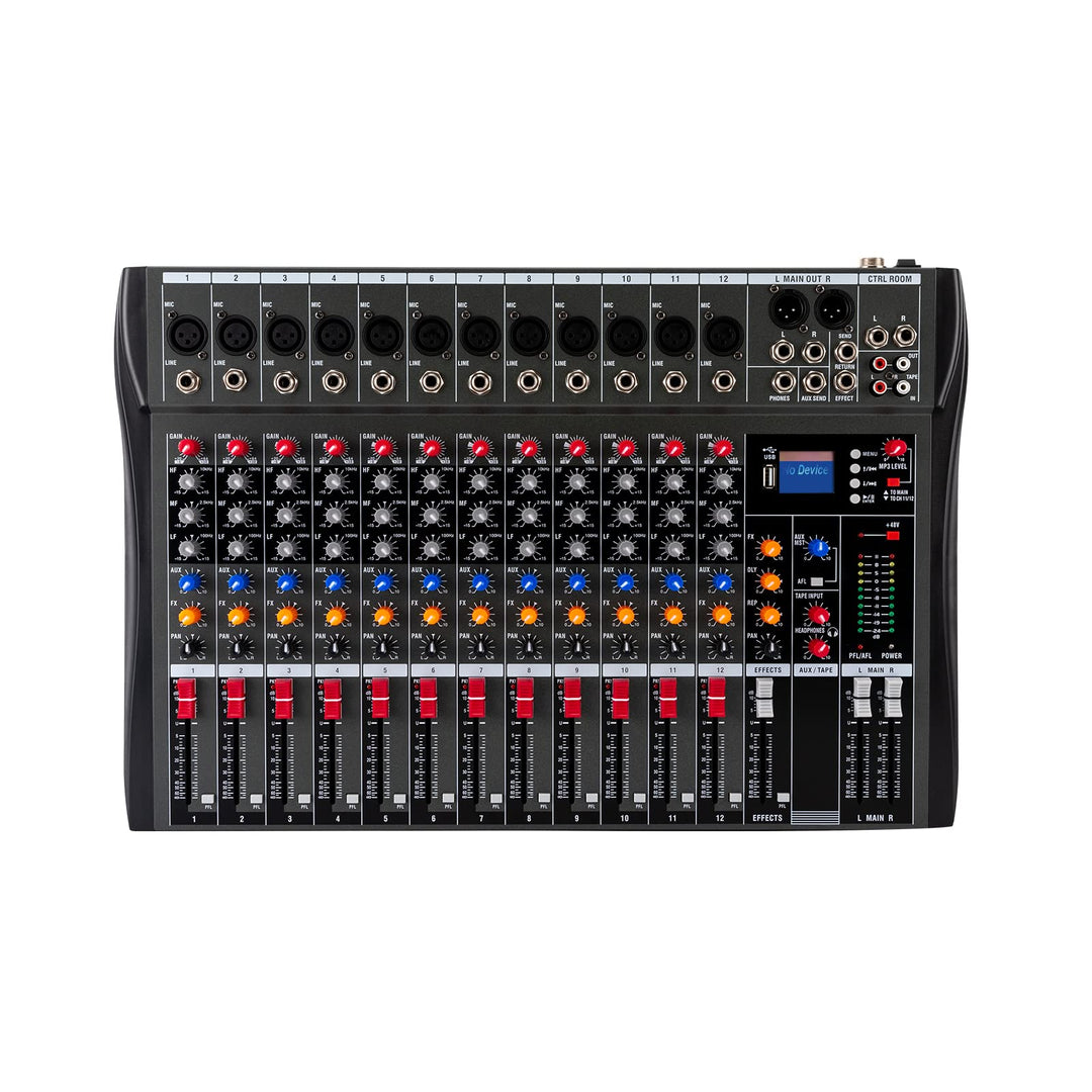 DJ Sound Mixer Board Konsole 48V Phantomspeisung 12 Kanäle mit USB Steckplatz Audiomischer Geeignet