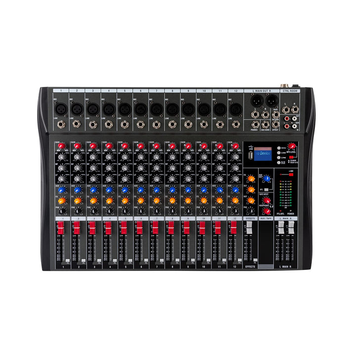 DJ Sound Mixer Board Konsole 48V Phantomspeisung 12 Kanäle mit USB Steckplatz Audiomischer Geeignet