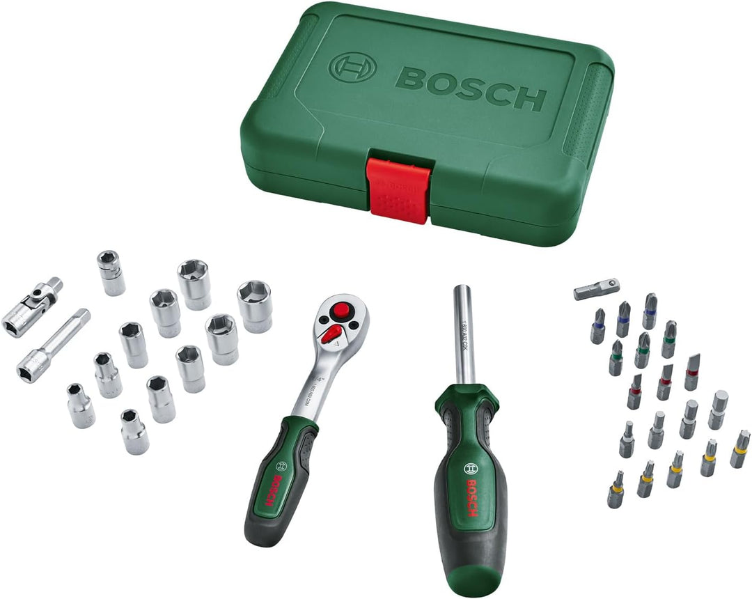 Bosch Home and Garden Ratschen / ¼"Steckschlüsselsatz-Set, 34-teilig (hochwertiger und vielseitiger,