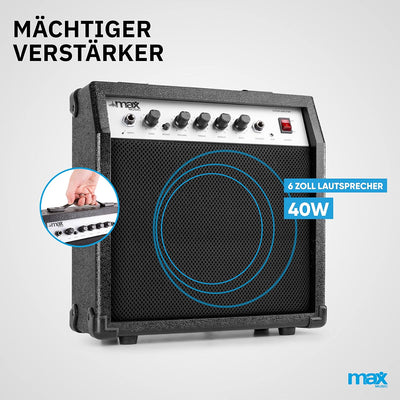 Max GigKit E Gitarre Set, E Guitar, Elektrogitarre mit Verstärker 40 Watt, Gitarrentasche, Plektrum,