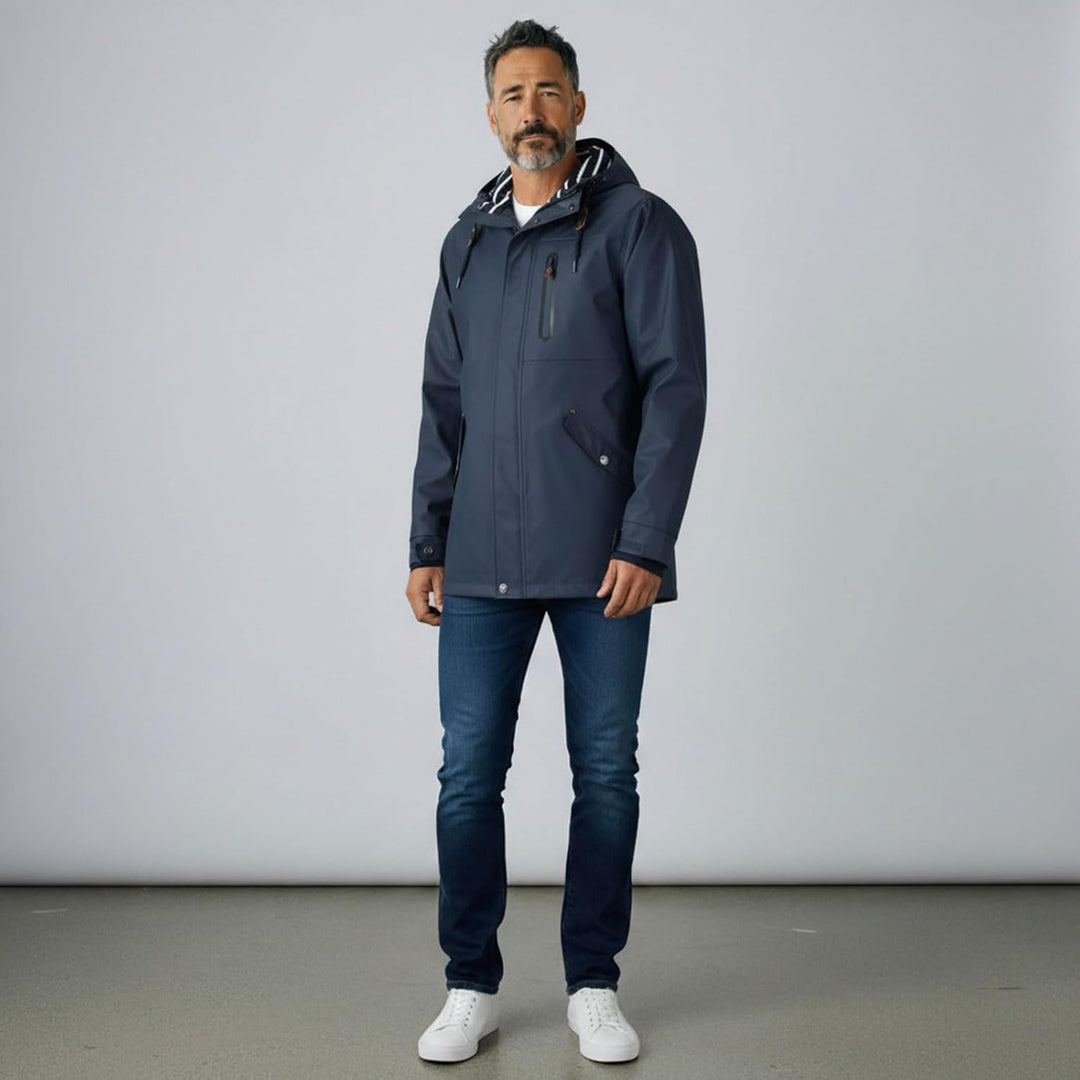 Dry Fashion Herren PU-Parka Lübeck - Regenjacke Herren Wasserdicht Winddicht Reissverschluss Outdoor