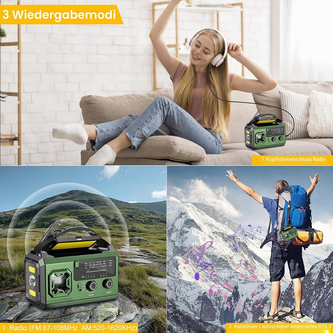 Kurbelradio- 27000mAh Notfallradio mit Kurbel und Solar, FM/AM Tragbar Solar Emergency Radio mit SOS