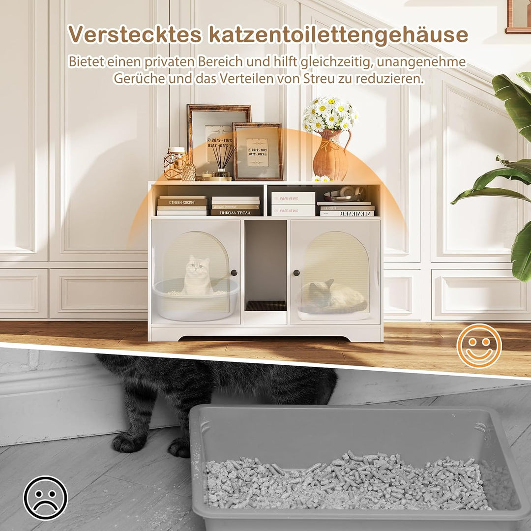 COSTWAY Katzenschrank für Katzentoilette, Katzenklo Schrank mit 2 Türen, Kratzbrett, Eingang, 2 Sisa