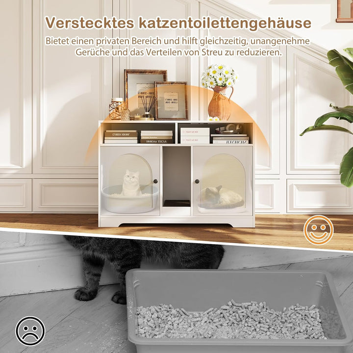 COSTWAY Katzenschrank für Katzentoilette, Katzenklo Schrank mit 2 Türen, Kratzbrett, Eingang, 2 Sisa