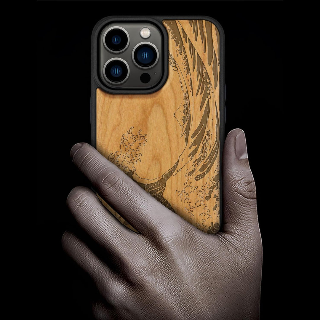 Carveit Handyhülle für iPhone 15 Pro Max Cover Kompatibel mit Magsafe [Holz und TPU Silikon Hybrid h