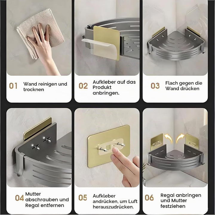 Duschablage ohne Bohren - Der perfekte Badezimmer Organizer! Eckregal für Dusche &amp; Bad mit 4 Haken.