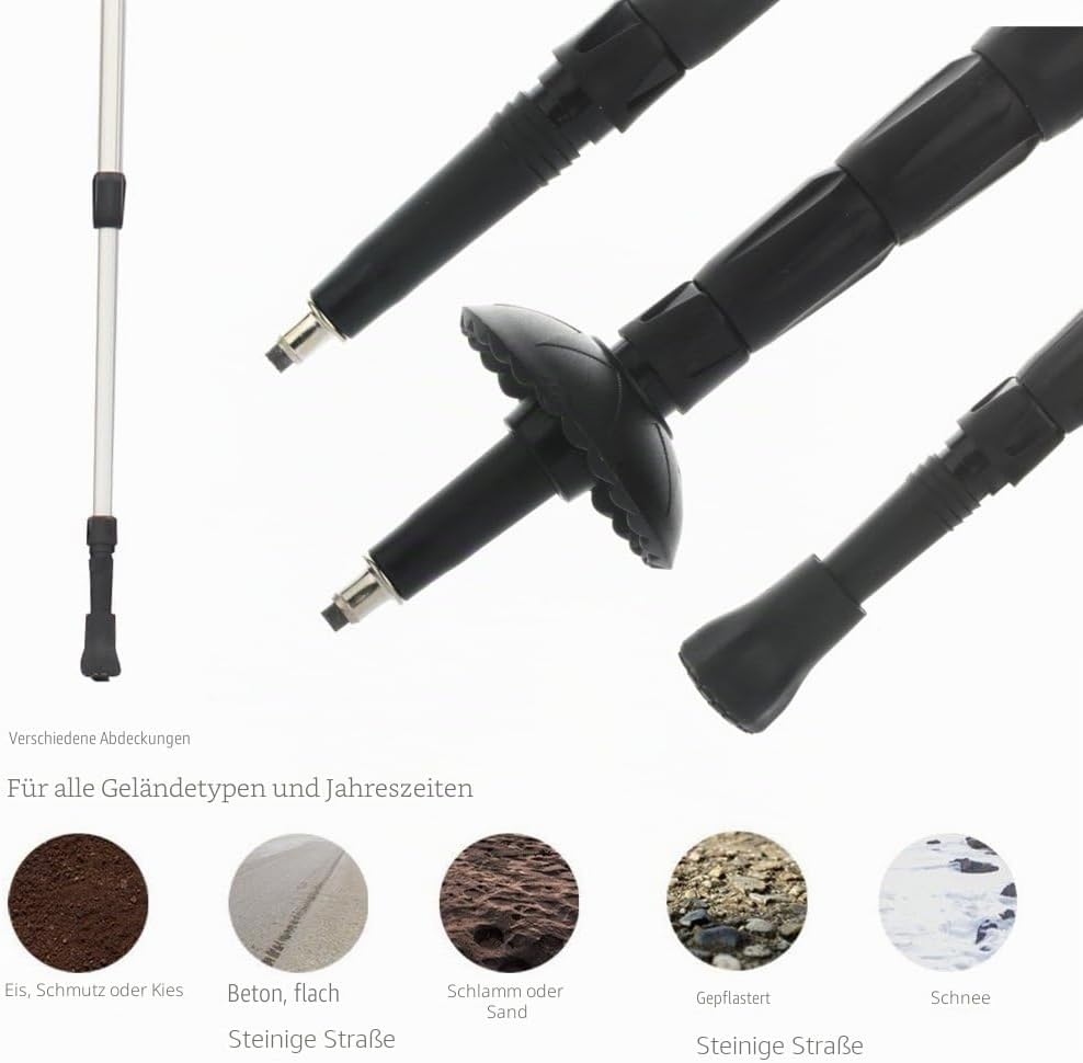 KRY Bergstock / Wanderstock, T-förmiger Griff, einziehbar, aus Luftfahrt-Aluminiumlegierung, verstel