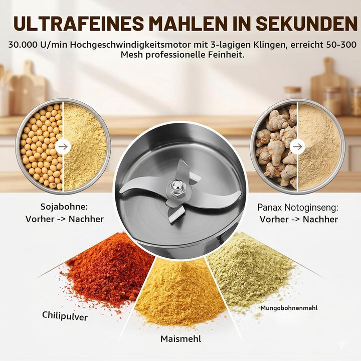 Tragbare Getreidemühle 220 V, 1000g Elektrische Getreidemühle, Superfein Edelstahl Mühle, Hochgeschw