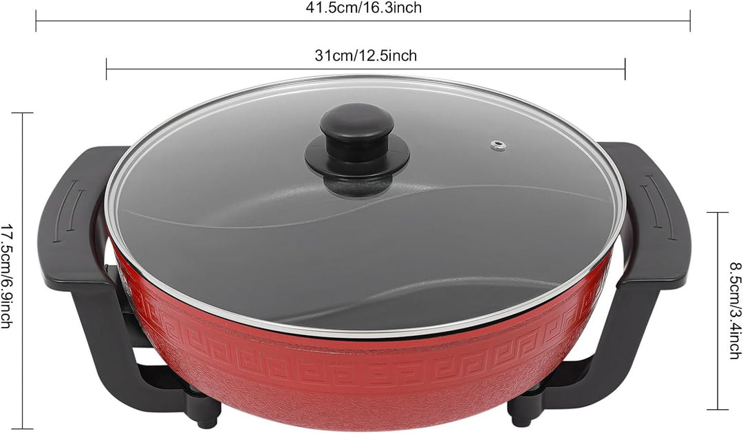 Elektrischer Hotpot 6L 1360W für Familie, mit 5 Temperaturstufen Rot | Antihaftbeschichtung, rutschf