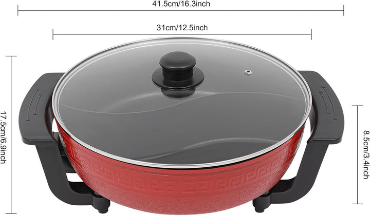 Elektrischer Hotpot 6L 1360W für Familie, mit 5 Temperaturstufen Rot | Antihaftbeschichtung, rutschf