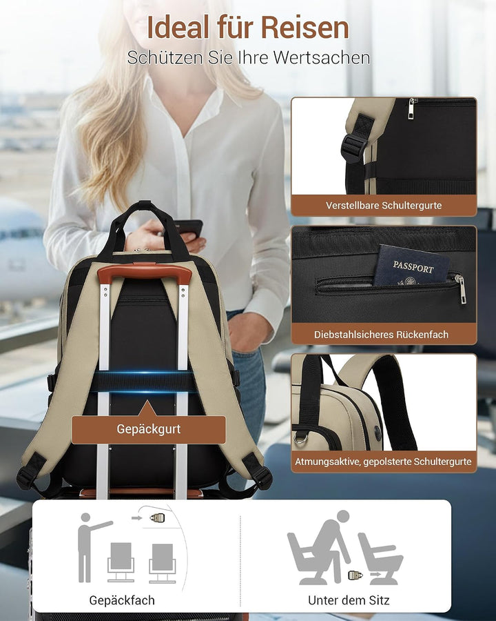 KONO Rucksack Damen 15,6 Zoll Laptop Rucksack Damen, Schulrucksack Elegant, Business Daypack mit vie
