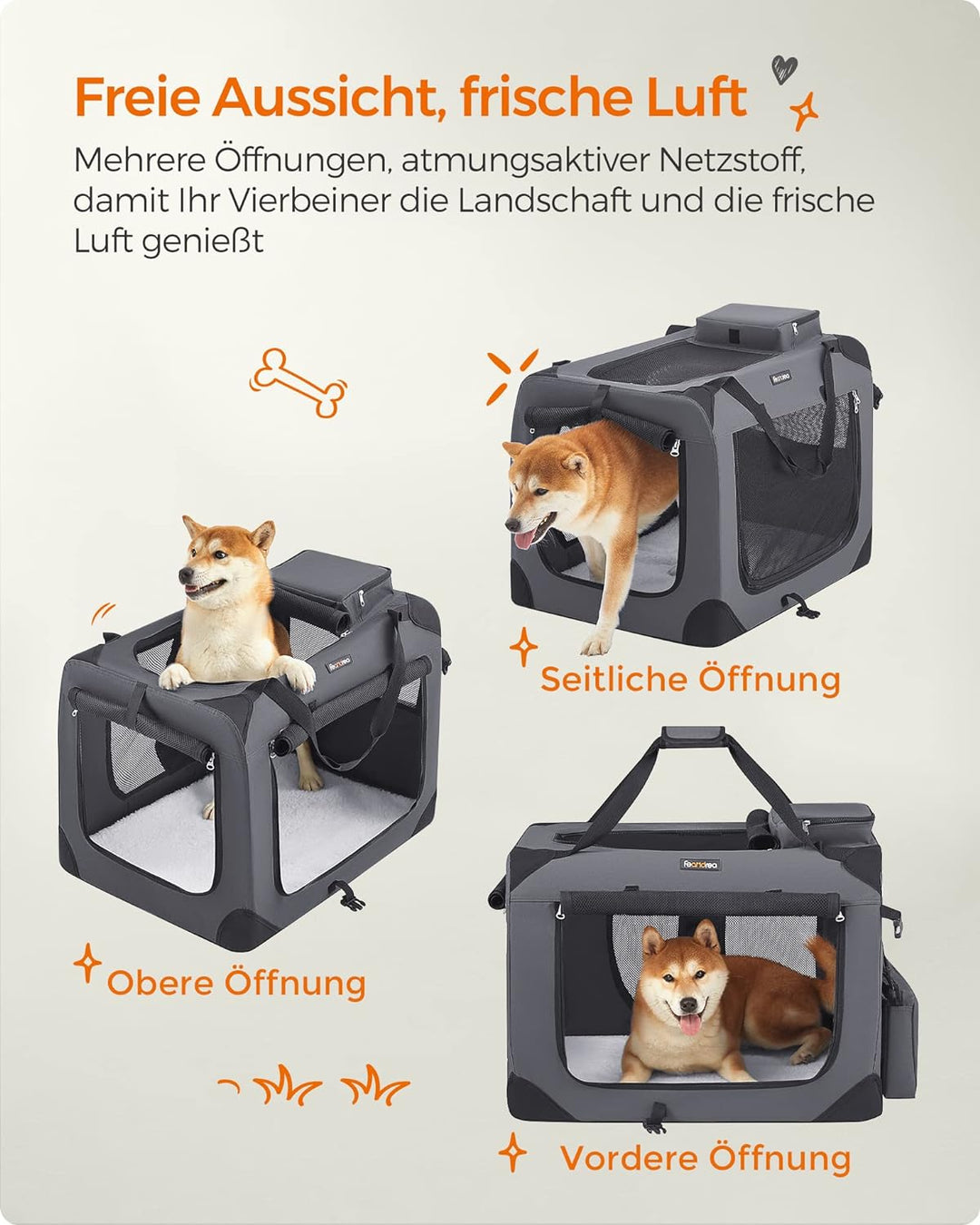 Feandrea Hundebox faltbar, Transportbox Hund, L, Hundetasche, Oxford-Gewebe, Netzstoff, atmungsaktiv