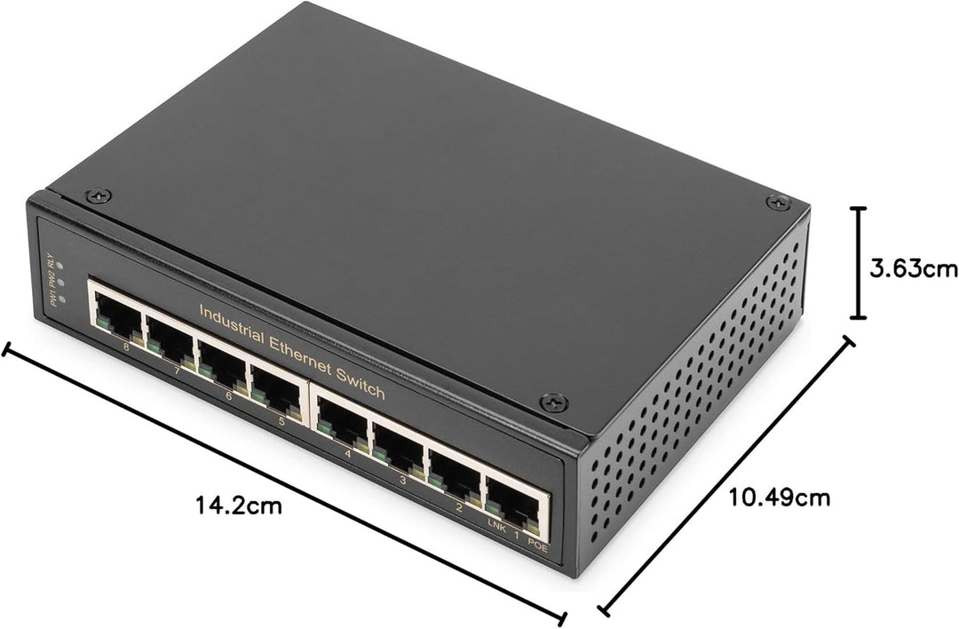 DIGITUS Netzwerk-Switch 8-Port - Hutschiene oder Wand-Montage - Gigabit Ethernet RJ45 Buchsen - DIN-