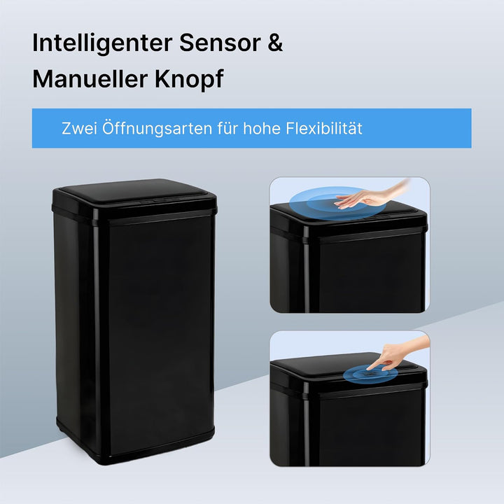 Sensor Mülleimer 2er Set 2x60L Schwarz, automatischer Abfalleimer 2 60L Schwarz, 2 60L Schwarz