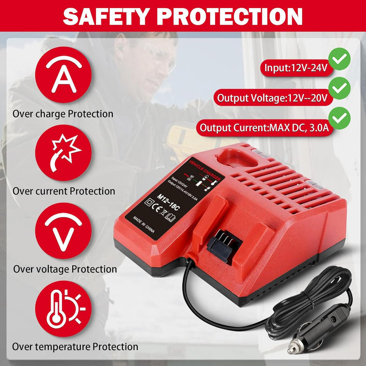 Auto Ladegerät für M12 & für M18 Multispannungs für Milwaukee 12V-18V Lithium-Ionen-Akku 48-59-1812