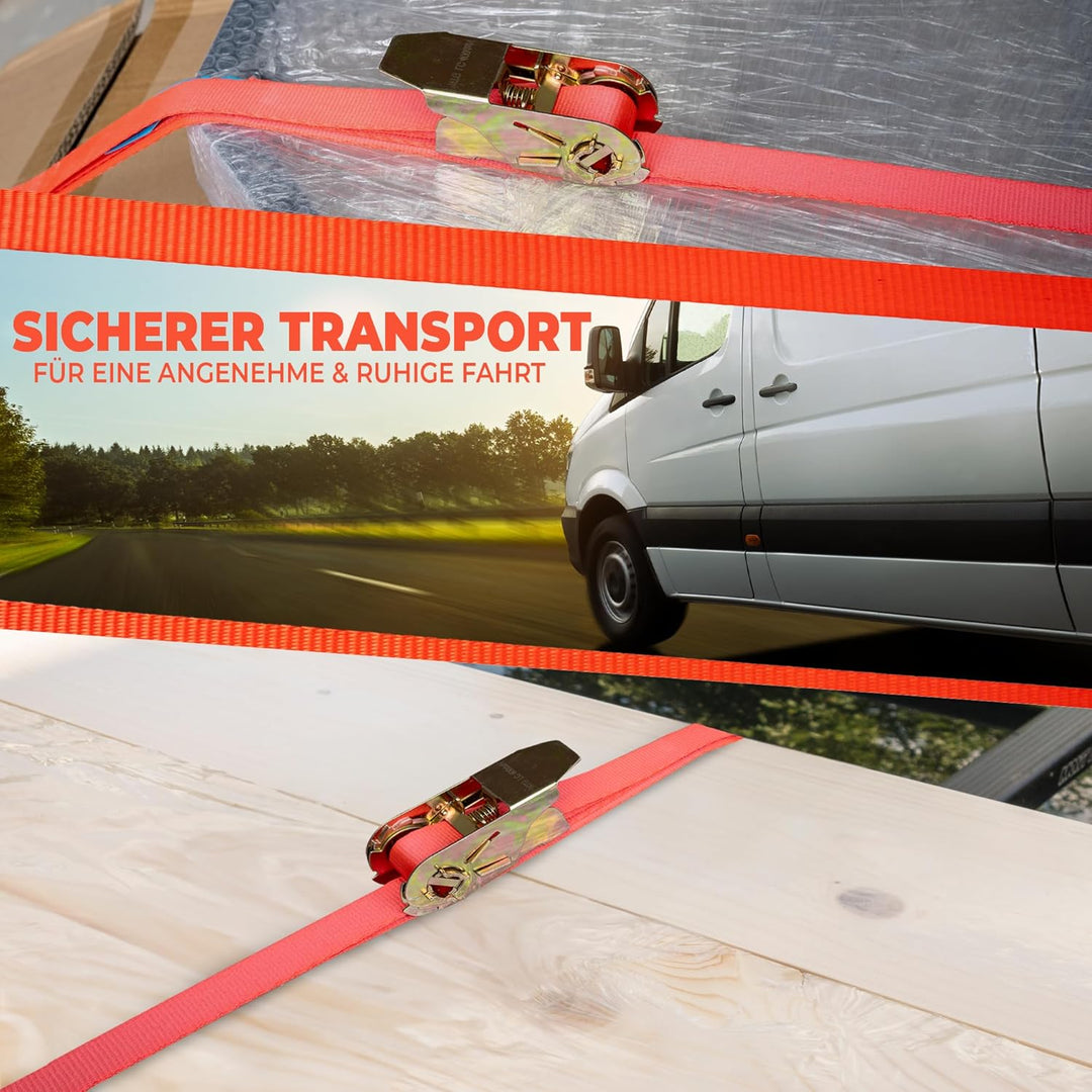 Spanngurte mit Ratsche (10 Stück) TÜV/GS geprüft | 800 kg 6m | zweiteilig mit Haken | Ratschengurt |