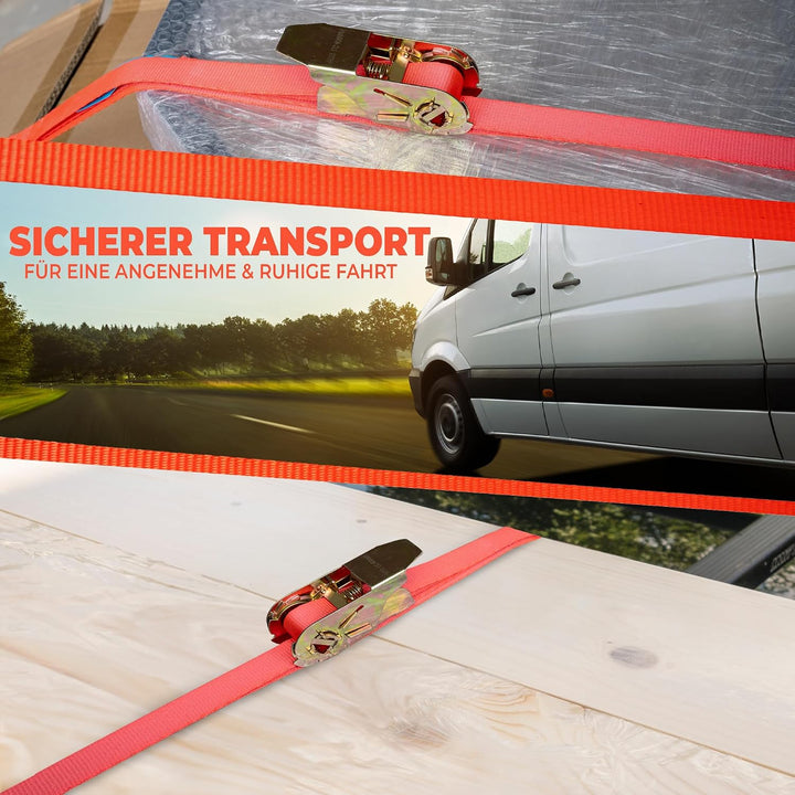 NTG Spanngurte mit Ratsche - 800kg Kapazität - 4m lang 8 Stück - 25mm breit - TÜV GS zertifizierte R